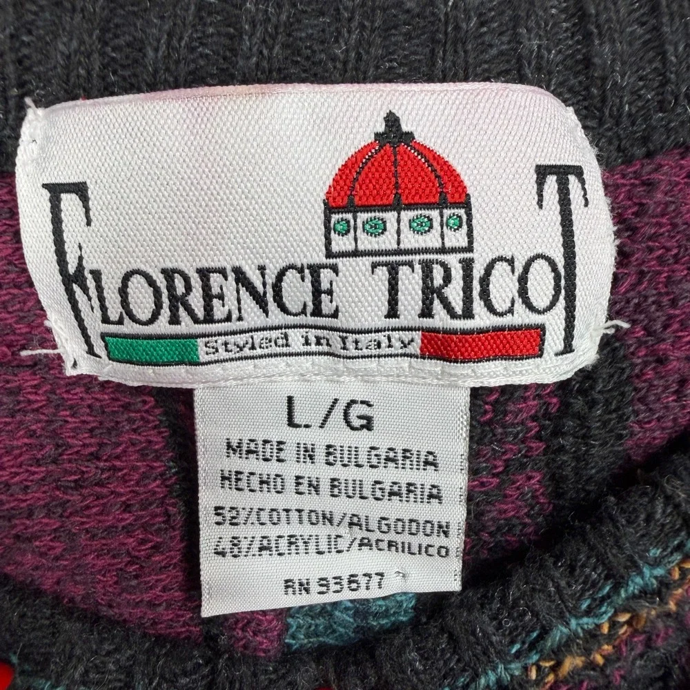 Florence Tricot Large Sweater 3D Textured Knit Multi-Color Retro 90s Coogi-Style